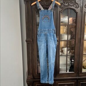 Mini Biden Blue  Denim Overalls with Rainbow Embroidery